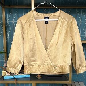 GAP Gold Silk/linen Wrap Blouse